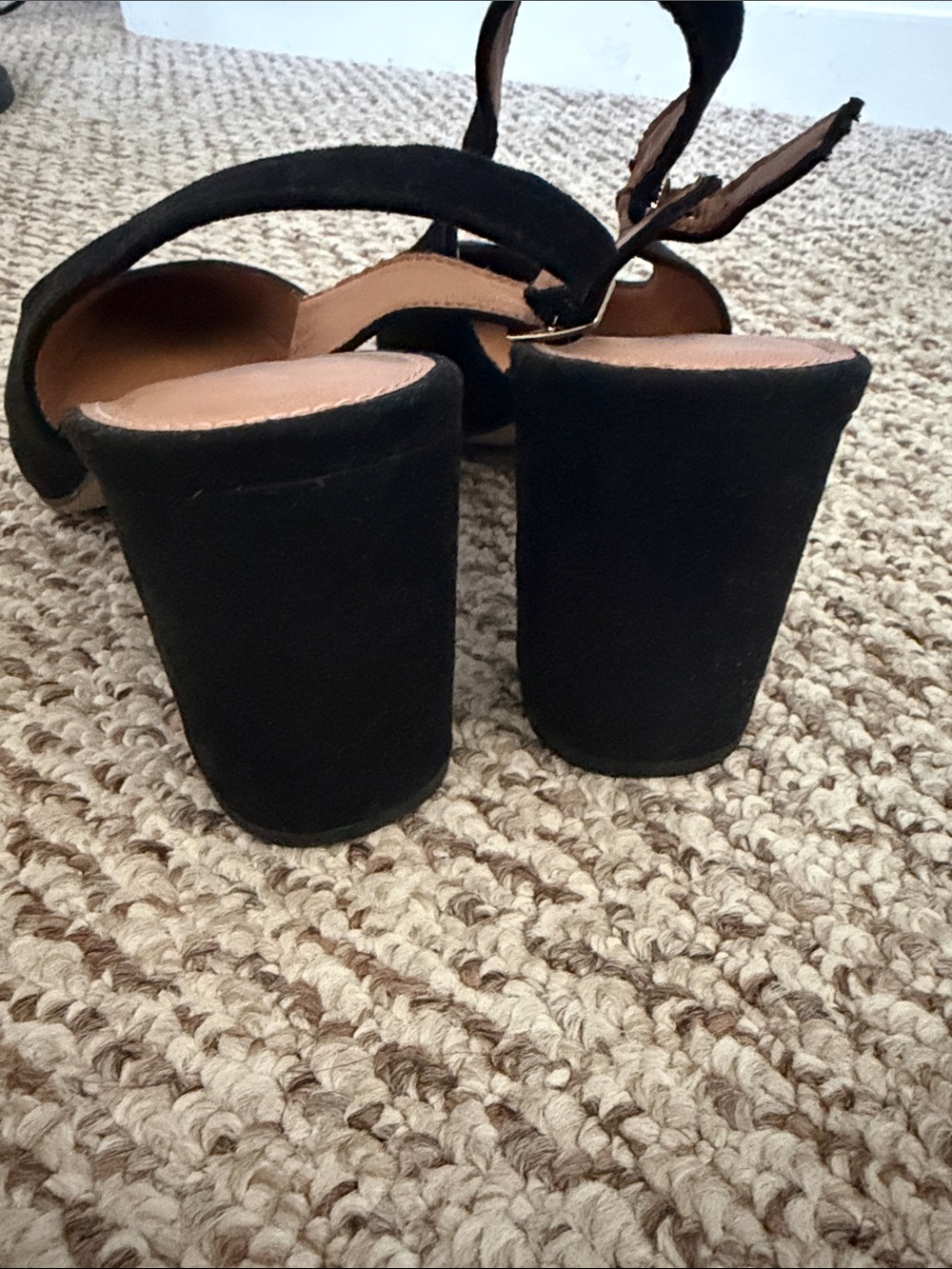 Classic Black Suede Slingback Block Heels - Picture 6 of 12